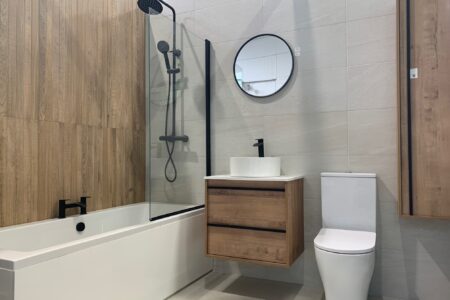 Oak and Ceramic Tile Bathroom
