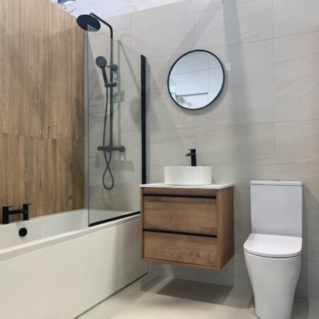 Oak and Ceramic Tile Bathroom